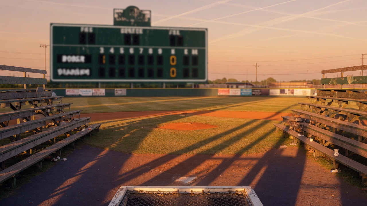 Ballpark lights over a grass field at night